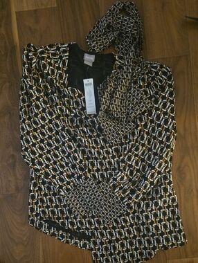 Chico's Black, White & Mustard Chain Link Blouse